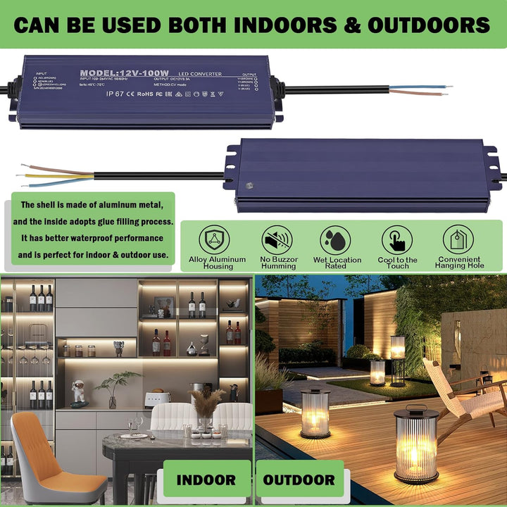 LED Trafo 12V 100W, IP67 Wasserdicht Transformator AC 100-264V auf DC 12V 8.3A LED Treiber, Ultradün