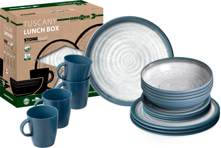 BRUNNER 0830155N.C5T Geschirrset, Blau, Grau, Set of 16 Einheitsgrösse Geschirr Single, Einheitsgr&#