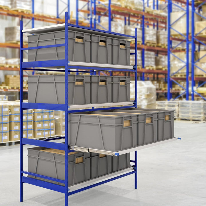 1 Paar SOTECH Schwerlastauszüge KV2-100-H53-L650-LC 650 mm mit Lock-in/out Einrastfunktion mit blaue