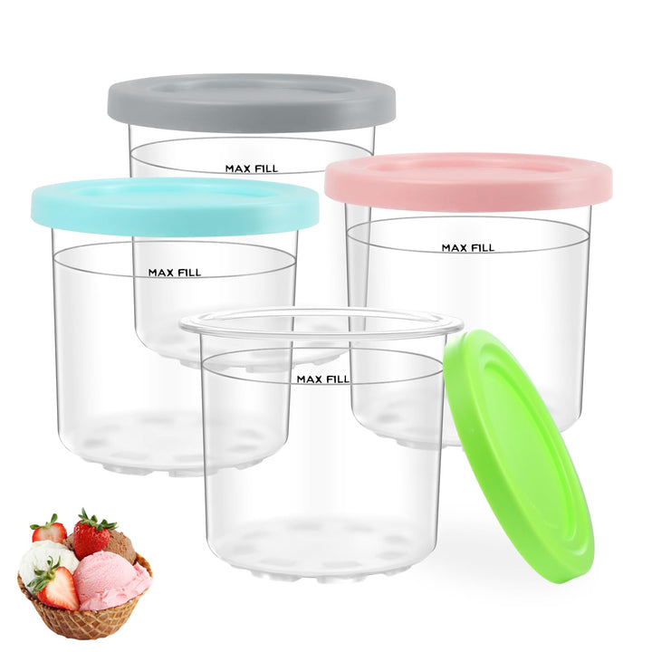 Nepfaivy Behälter für Ninja Creami Eismaschine - 4er-Set Eiscremebecher und Deckel Kompatibel mit Ni