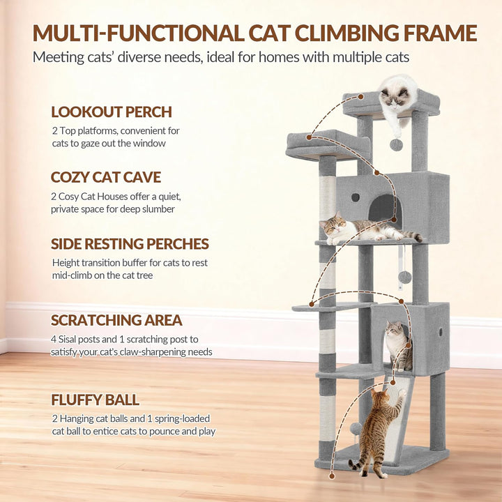 Kratzbaum 178 cm, Katzenbaum Gross, Kratzbaum Grosse Katzen Stabil mit Kratzsäulen, Kratzbrett, 2 Be