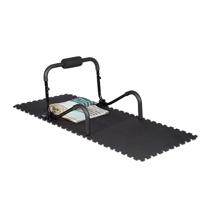 Relaxdays Bodenschutzmatte Fitnessgeräte 30x30cm, 24er Set, 2,1m², stossdämpfende Schutz Unterlagen,