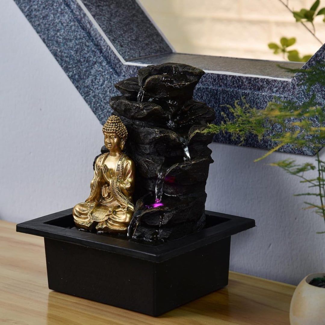 Zen Light Shira Zimmerbrunnen mit Pumpe und LED-Beleuchtung, Kunstharz, Schwarz, Einheitsgrösse Sing
