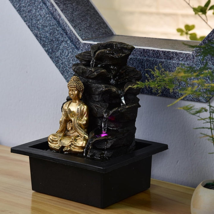 Zen Light Shira Zimmerbrunnen mit Pumpe und LED-Beleuchtung, Kunstharz, Schwarz, Einheitsgrösse Sing