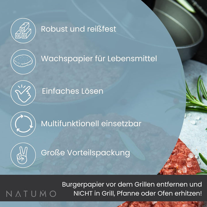 NATUMO Antihaft Burger Papier Zuschnitte (Ø11cm – 500 Blatt), rundes Wachspapier als Trennpapier in