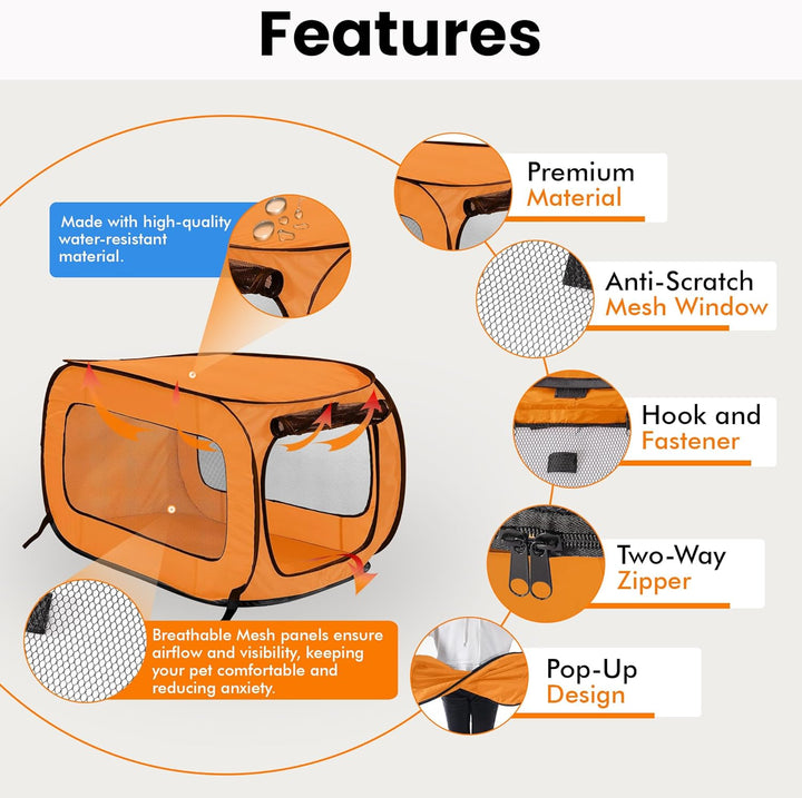Beatrice Home Fashions SOLPPK00ORG Pop Up Pet Kennel Portable Pet Kennel Cage, Orange, Orange