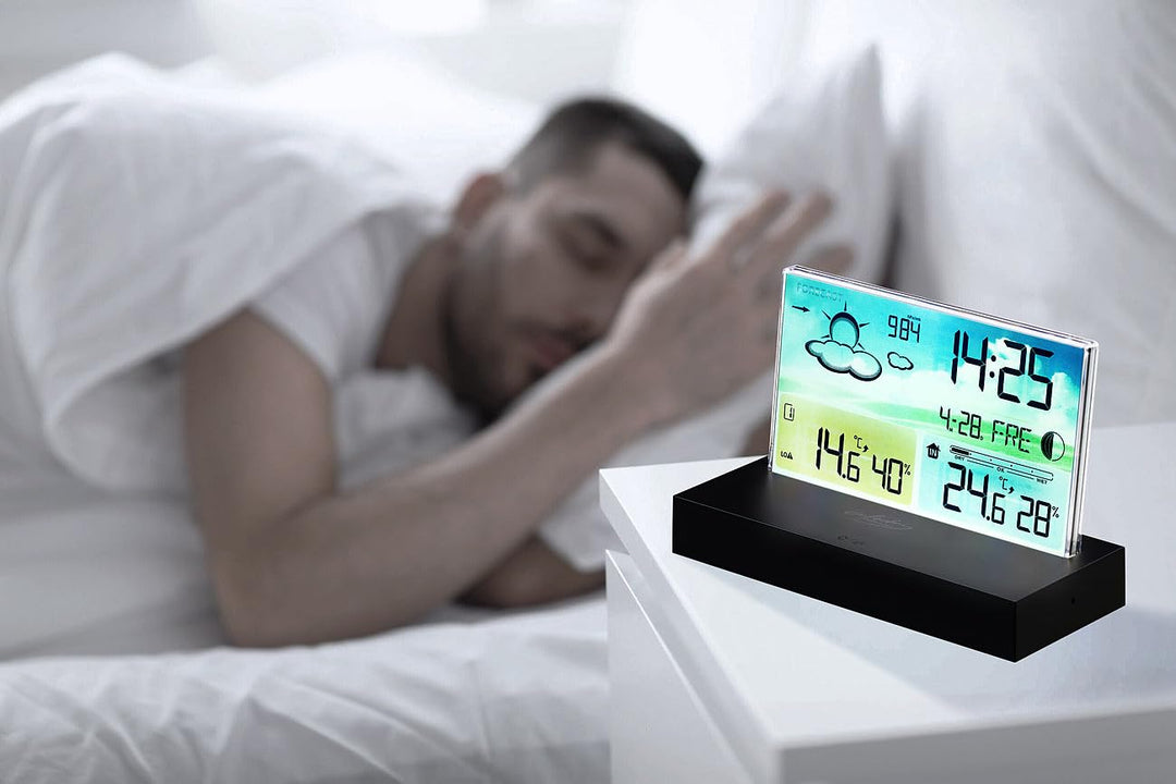 infactory Barometer: Funk-Wetterstation mit rahmenlosem LCD-Display, Aussensensor, Funk-Uhr (Digital