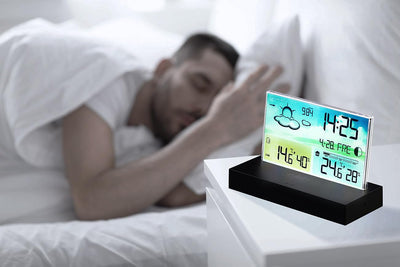 infactory Barometer: Funk-Wetterstation mit rahmenlosem LCD-Display, Aussensensor, Funk-Uhr (Digital