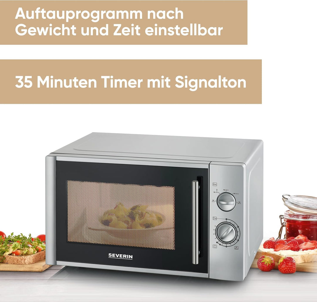 SEVERIN Mikrowelle, Mikrowellengerät zum Auftauen und Erhitzen, Mikrowelle mit Drehteller für gleich