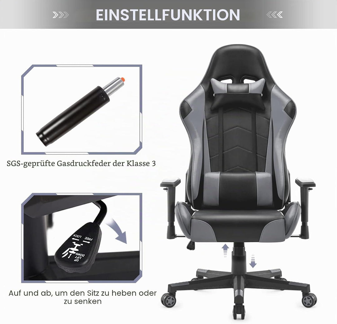 IntimaTe WM Heart Gaming Stuhl, Racing Gamer Stuhl mit Kopfstütze und Lordosenstütze, Ergonomischer