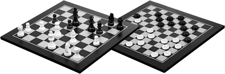 Philos 2802 - Schach-Dame-Set, beiseitig bedrucktes Brett, schwarz gebeizt