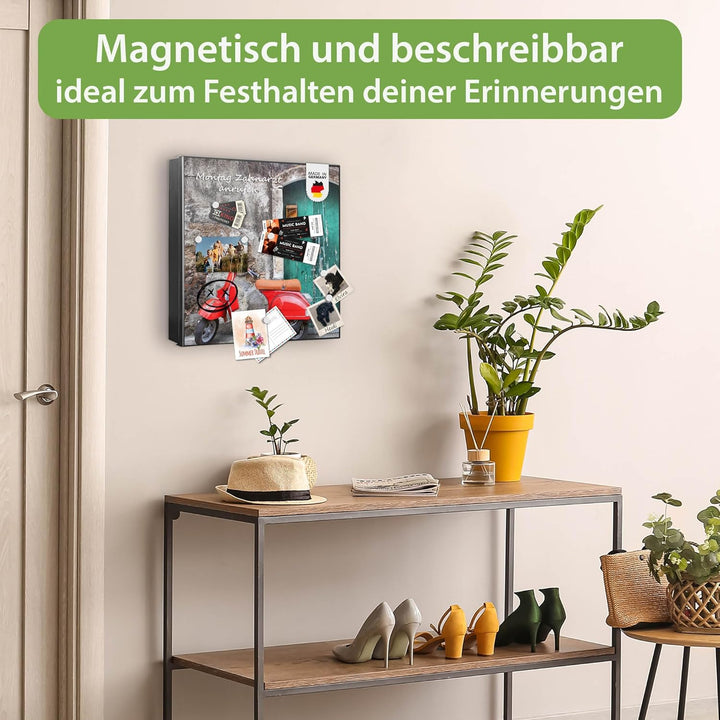 banjado® Grosser Schlüsselkasten aus Glas - Schlüsselbox 30x30cm 50 Haken - Motiv Italienischer Roll