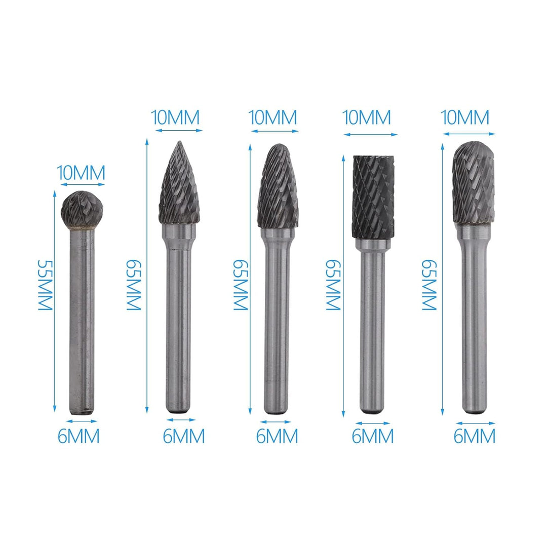 5pcs Drehbohrer Rotary Bit Wolfram Stahlschleifgrat 6mm Schaft 10mm Kopf Rotary Burrs für Formenbau