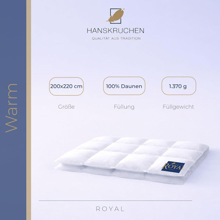 HANSKRUCHEN® Royal Daunendecke 200x200 cm - Warm / Winter - Made in Germany Kassettendecke aus 100%