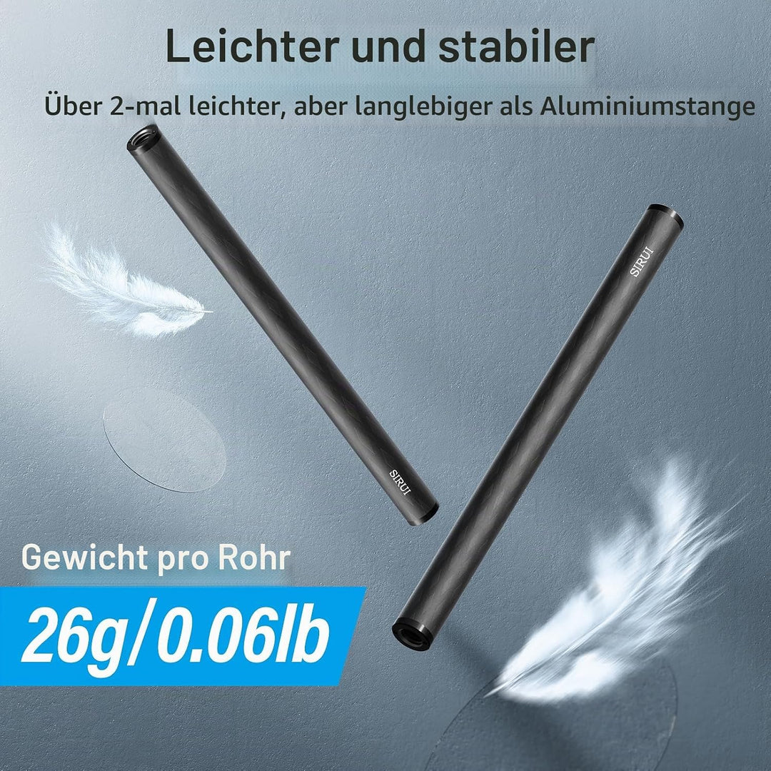 SIRUI 15mm Rod Kohlefaser Stange, universelle 20cm Kameraschienenstangen für 15mm Stangenschienen-St