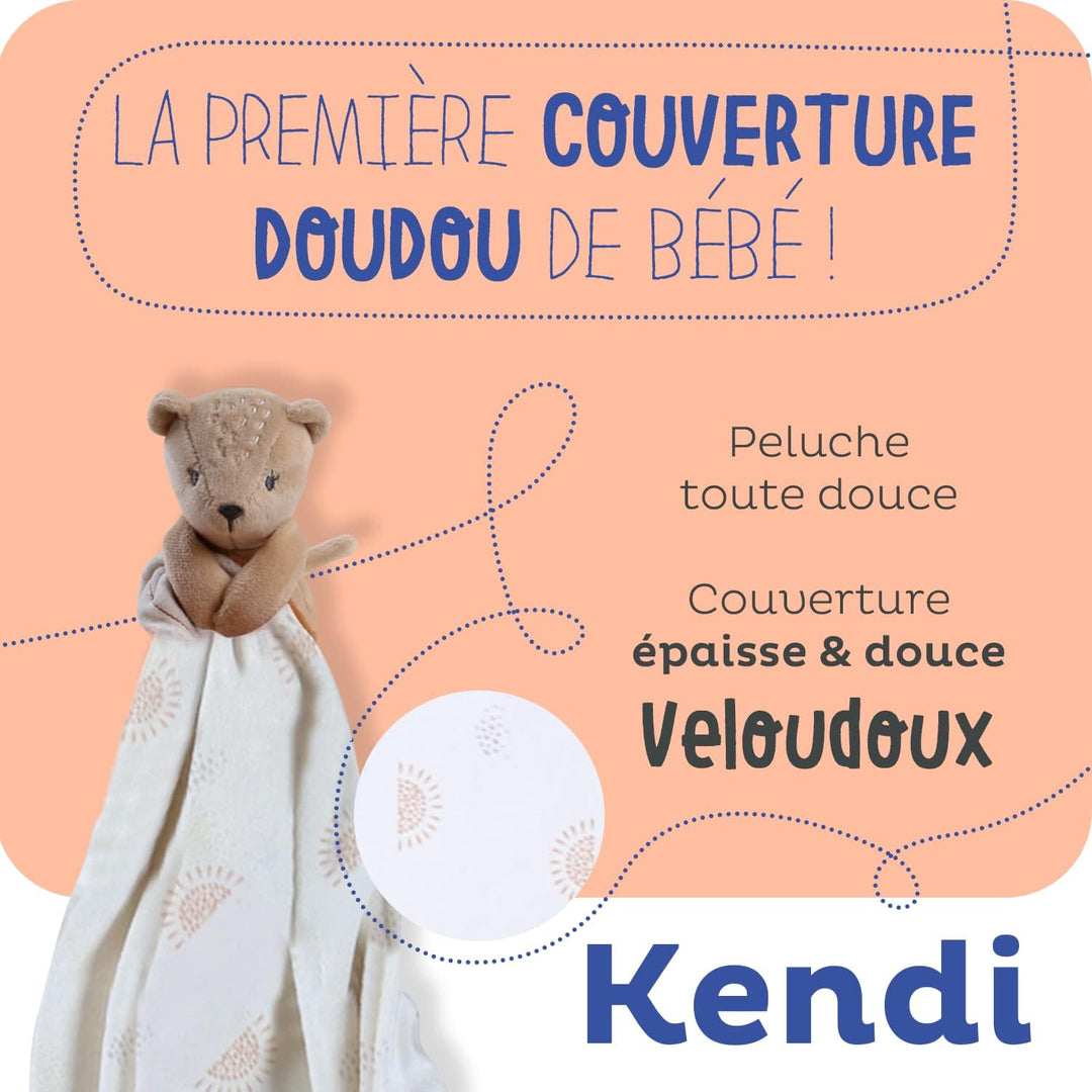 Noukie's - Kuscheltier für Kinder, Meine erste Decke Kendi – Plüsch aus Veloudoux + Decke für Kinder