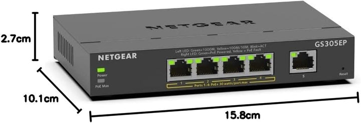 NETGEAR GS305EP PoE Switch 4 Port Gigabit Ethernet LAN Switch PoE+ 63W Plus (5 Ports Plug-and-Play,