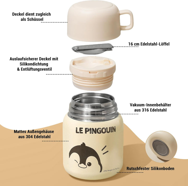 Thermobehälter für Essen, 500ml Edelstahl Warmhaltebehälter Essen mit Falten Löffel, Müslibecher To
