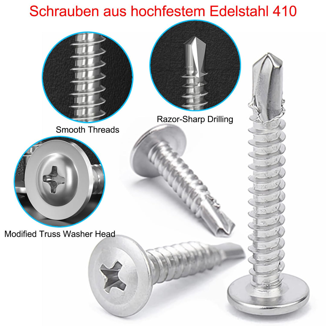 Befestigungsmaterial für Wellplatten 100 Stück - Abstandshalter und Schrauben zur Montage von Trapez