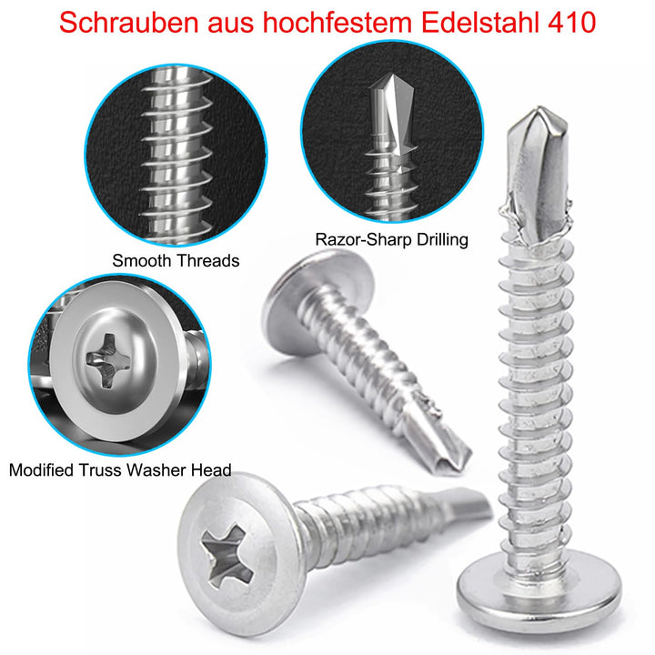 Befestigungsmaterial für Wellplatten 100 Stück - Abstandshalter und Schrauben zur Montage von Trapez