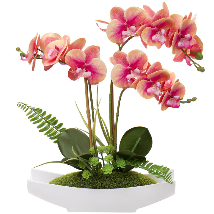 Kunstblume Orchidee Künstlich Phalenopsis Blumen im Kunststofftopf Kunstpflanze für Home Office Hoch