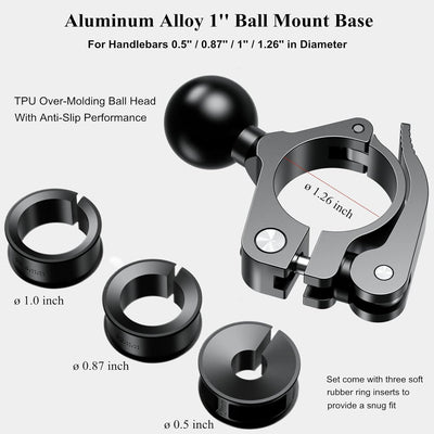 BRCOVAN Lenkerklemmhalterung aus Aluminiumlegierung mit 1 Zoll TPU-Kugel für Schienendurchmesser 0,5