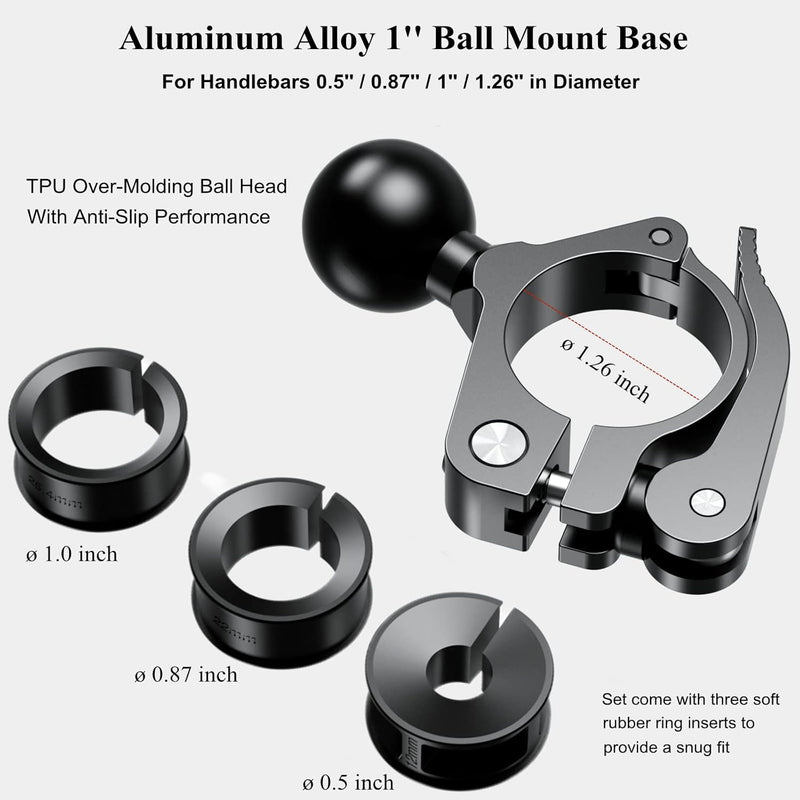 BRCOVAN Lenkerklemmhalterung aus Aluminiumlegierung mit 1 Zoll TPU-Kugel für Schienendurchmesser 0,5