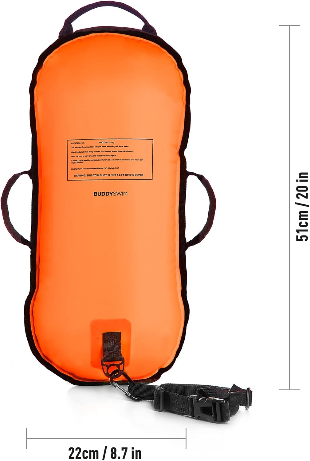 Buddyswim Freiwasser-Schwimmboje 10 L für Überquerungen und Wettkämpfe. Nylon-Oberfläche, Ultraleich