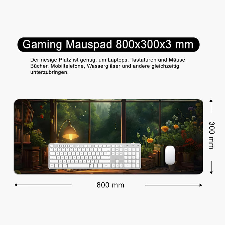 Mauspad Grün Schreibtischunterlage Blumen 80x30cm Mousepad XL Gross Mauspad Nacht Computer PC Tastat