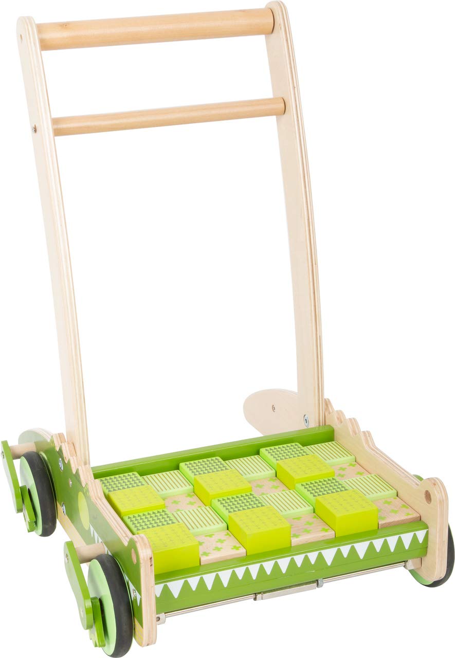 small foot Lauflernwagen Krokodil aus Holz, mit Bremssystem und Bauklötzen, mit gummierten Rädern ,