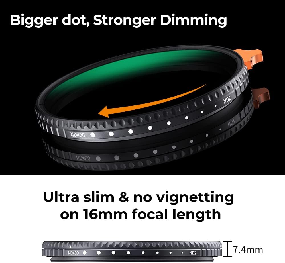 K&F Concept Nano-X 95mm ND Filter Variabler Graufilter ND2-400 (1-9 Stop) Vario ND Filter mit Filter