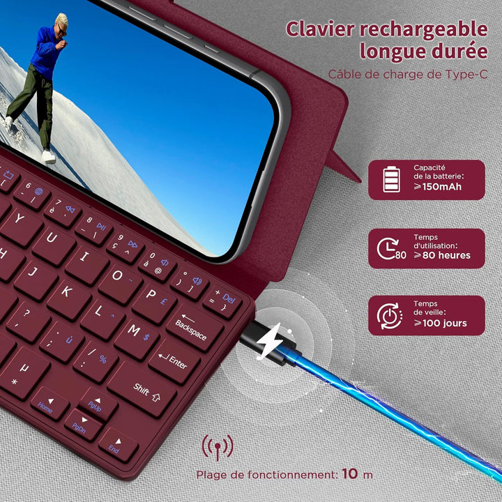 CACOE Mini Bluetooth Tastatur mit Ständer für Handy, Ultraflache Tragbare, Faltbare, Dual-Channel AZ