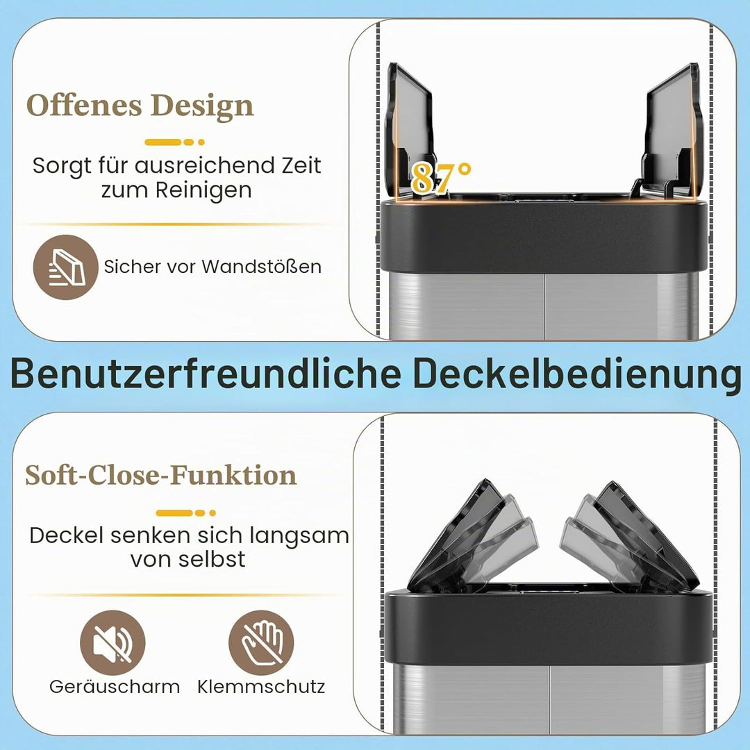 LIFEZEAL 60L Mülleimer, Küchenabfalleimer mit Smart Sensor, Abfalleimer Küche mit Deckel für Mülltre