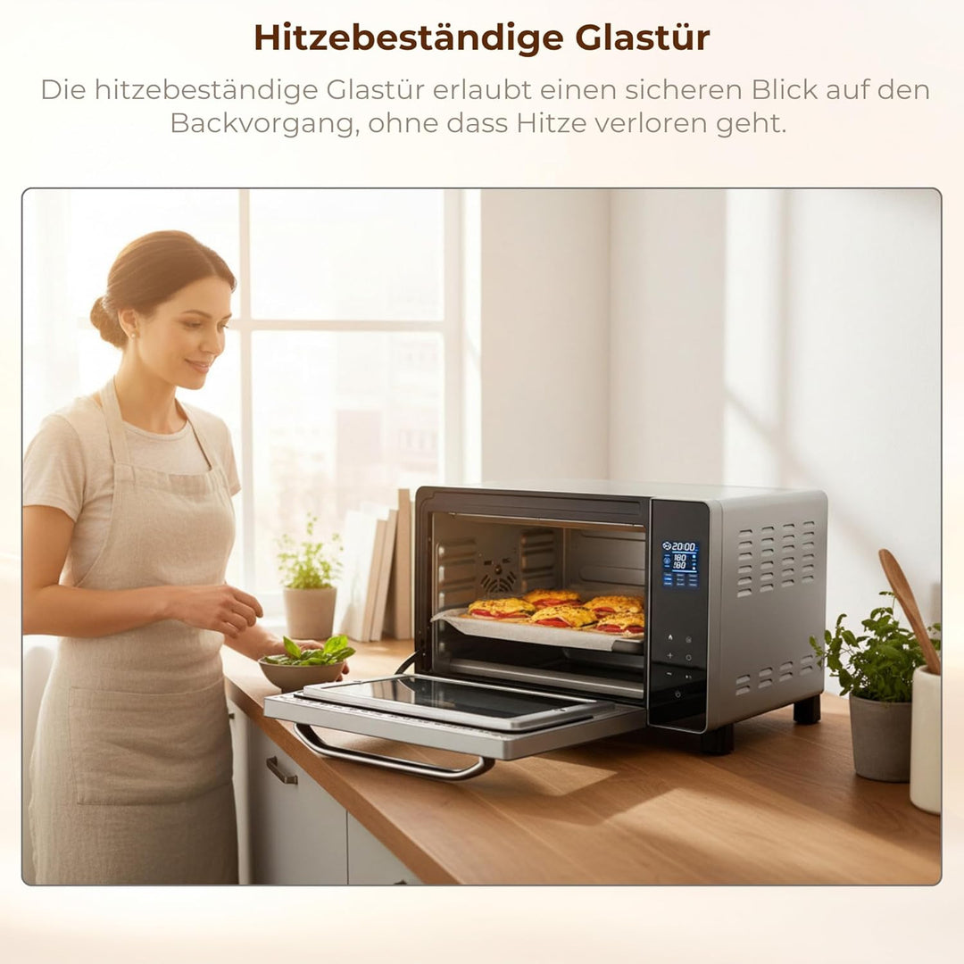 Syntrox Germany 45 Liter Digitaler Edelstahl Mini Stand Backofen mit Umluft und Drehspiess Miniofen