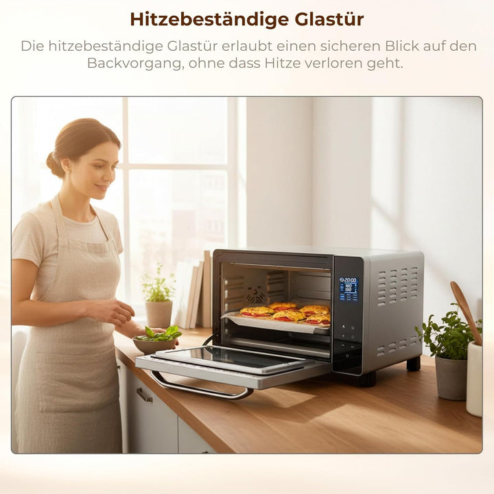Syntrox Germany 45 Liter Digitaler Edelstahl Mini Stand Backofen mit Umluft und Drehspiess Miniofen