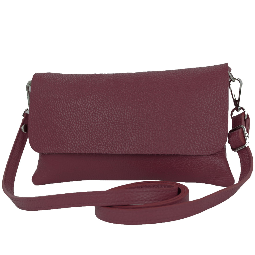 modamoda de - T226 - ital. Leder Clutch Umhängetasche Klein Small Bordeauxviolett, Bordeauxviolett