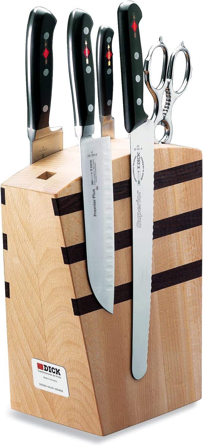 F. DICK Design Messerblock Premier Plus 5-teilig (Messerblock aus Buchenholz mit Magnet, inkl. Kochm