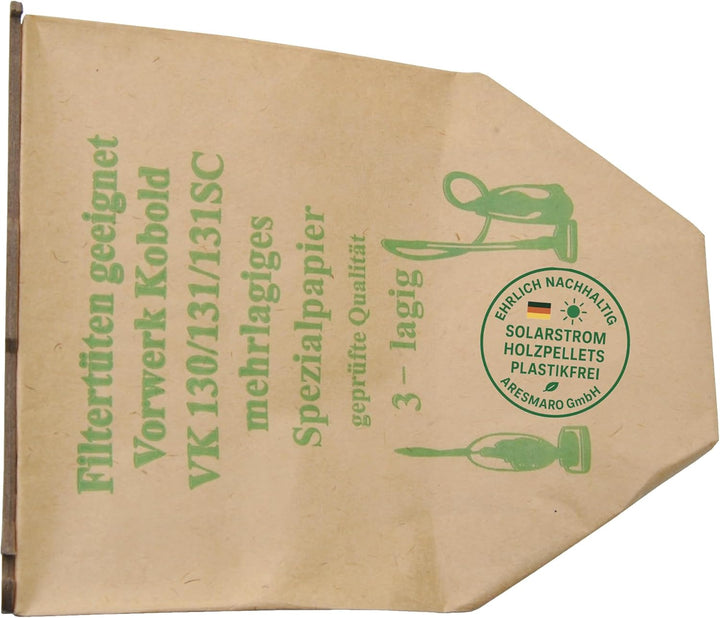 20 Staubsaugerbeutel kompatibel mit Vorwerk Kobold 130, 131 und SC-Modelle, CO₂ und Plastikfreie Ver