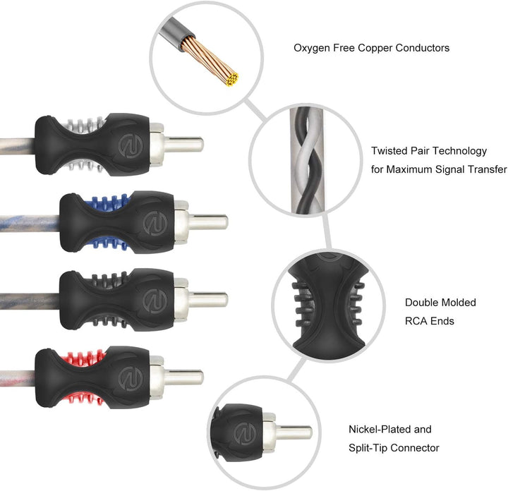 RECOIL RCI417 100% sauerstofffreies Kupfer, 5,2 m, 4-Kanal-Cinch-Audiokabel, Twisted Pair mit Rausch