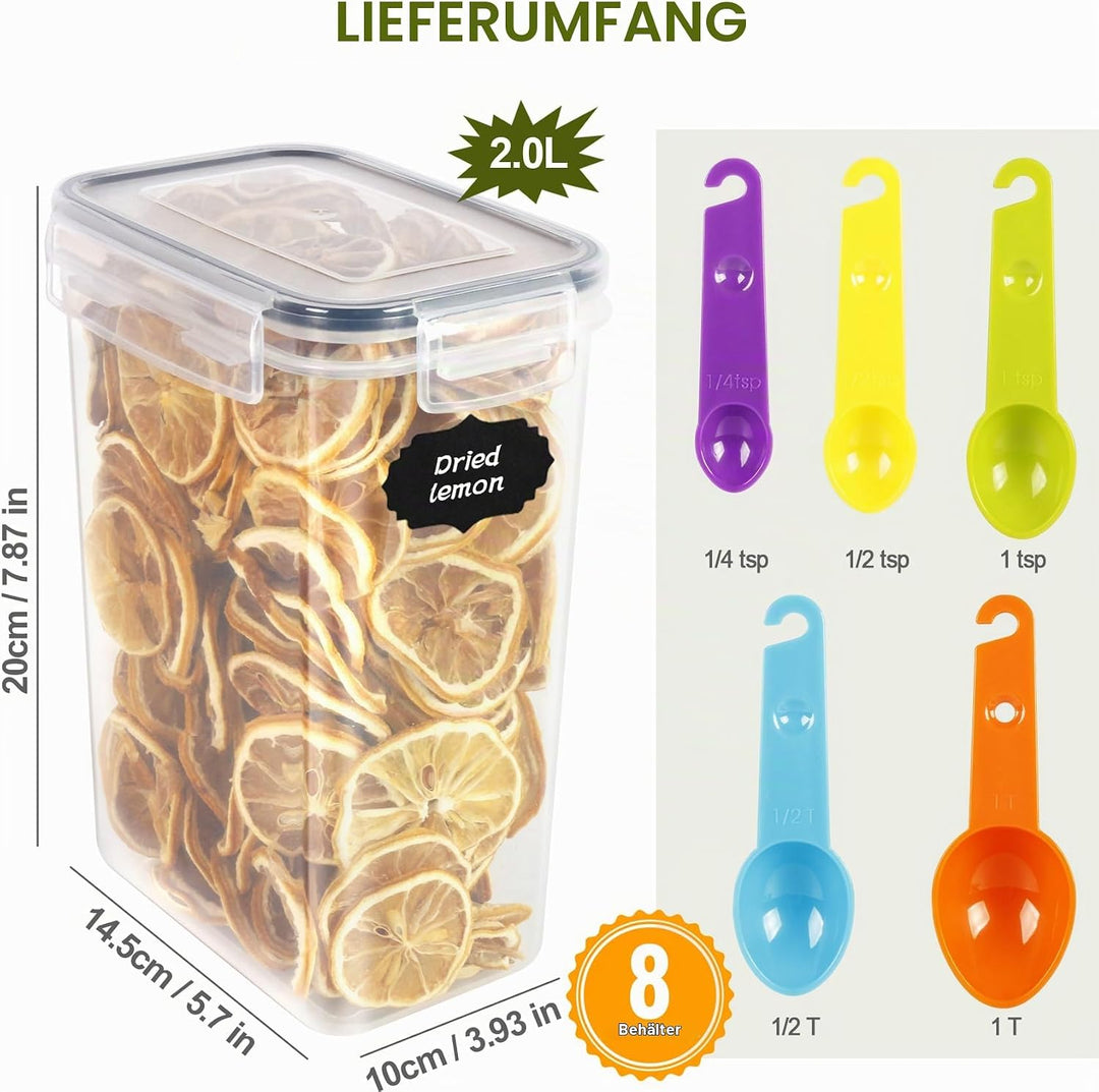 Cinnani 2L Vorratsdosen Set, Satz mit 8 Vorratsdosen mit Deckel Luftdicht, Müsli Schüttdose &amp; Frisch