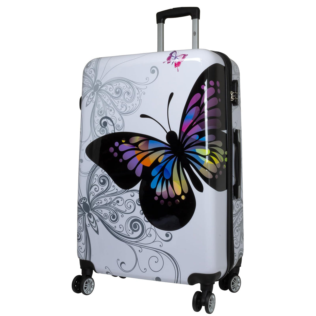 Trendyshop365 grosser Reisekoffer Hartschale 77 cm - Butterfly weiss Reisekoffer - Grösse L Butterfl