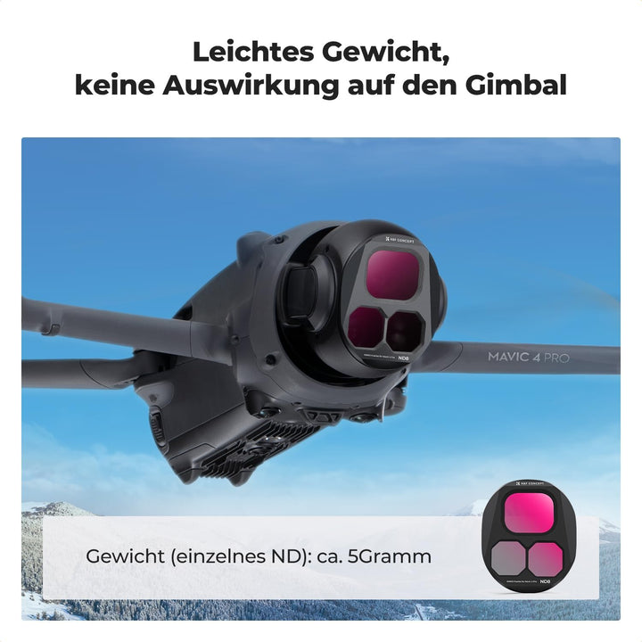 K&F Concept Push-in Fit ND Filter Kit Kompatibel mit DJI Mavic 4 PRO, ND8 ND16 ND32 ND64 4er Pack Ne
