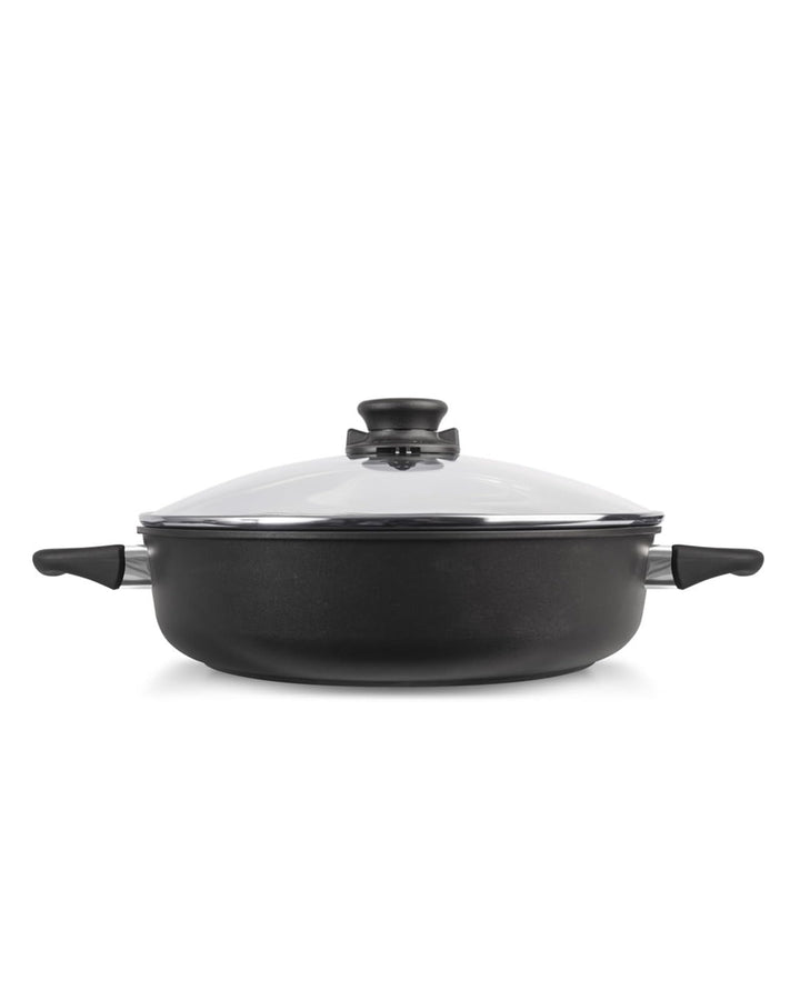 Set Original Gundel GUSS-KASSEROLLE INDUKTION, Servierpfanne Ø 28 cm mit Glasdeckel, Höhe 7,5 cm, BI