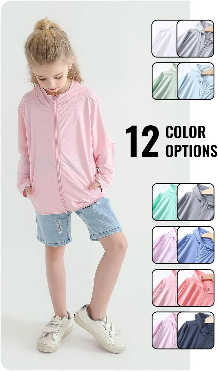Kinder Athletic Hoodie Dry Fit Sonnenschutz Sweatshirt Daumenlöcher 3–12 Jahre Weiss 3-4 Jahre, Weis