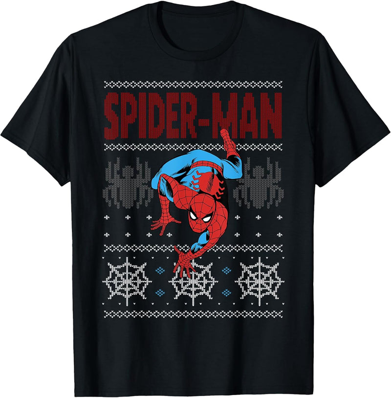 Womens Marvel Spider-Man Crawl Ugly Sweater Graphic T-Shirt Medium Navy