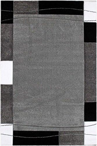 VIMODA Teppich Modern Klassiker Kurzflor dicht gewebt mit Bordürenmotiv grau weiss schwarz und Kontu