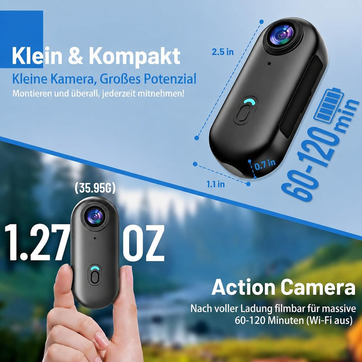 Mini Kamera 1080P Bodycam Action Cam mit Magnetclip &amp; 360° Drehclip, Tragbare Mini Action Cam Wasser