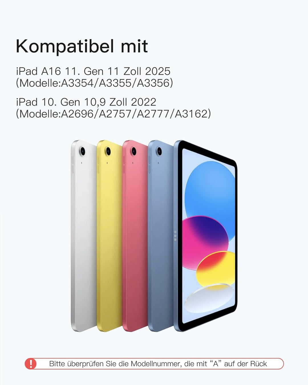 Inateck Hülle mit Tastatur für iPad 11 A16 2025 11 Zoll, iPad 10 Generation 2022 10.9 Zoll,360°-Dreh