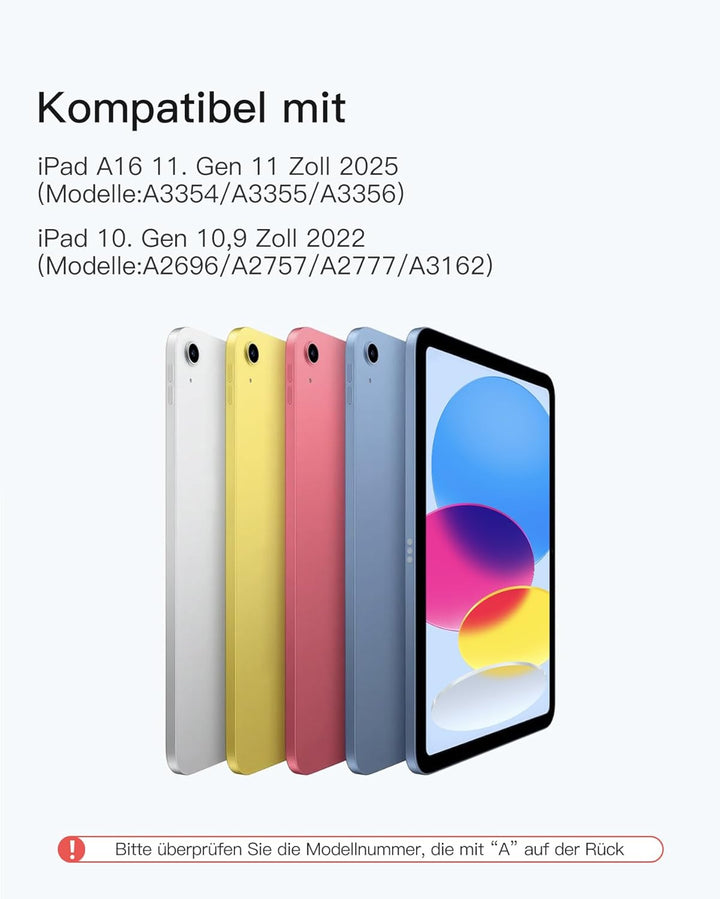 Inateck Hülle mit Tastatur für iPad 11 A16 2025 11 Zoll, iPad 10 Generation 2022 10.9 Zoll,360°-Dreh