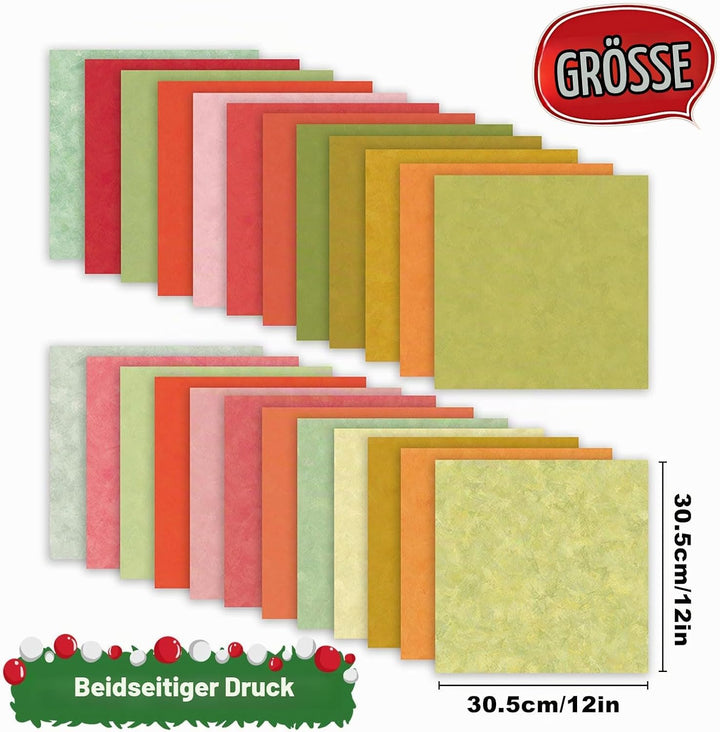 Scrapbook Papier Weihnachten Bastelpapier, 24 Blatt Doppelseitiges Winter Motivpapier, Buntes Dekopa